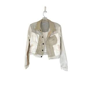 Triarchy Atelier Patchwork Denim Cream Colorblock Moto Denim Jacket‎ Size Small